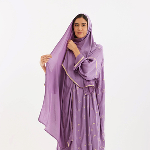 Ramadan Unique Design Embroidered Moon <strong>Star</strong> Purple Prayer Abaya Wholesale Dubai High Quality Prayer <strong>Dress</strong> With Attached Hijab - Product Image 2