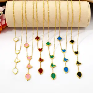 Mode Dames Fijne Sieraden 18K Verguld Roestvrij Staal Multicolor Vier Klaver Hart Vlinder Blad Kwastje Hanger