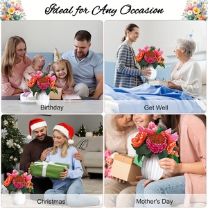 Tarjeta de felicitación de cumpleaños con tarjeta de nota y sobre 3D Poinsettia Bouquet Flower Popup DIY Paper - Product Image 4