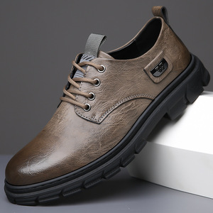 Chaussures de travail décontractées pour hommes en cuir à bout rond avec lacets, semelle en caoutchouc antidérapante, style rétro britannique - Product Image 1
