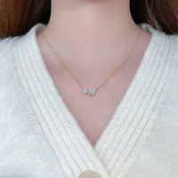 Collana con Pendente in Oro 18K e Diamanti Coltivati in Laboratorio, Doppio Diamante Rotondo a Goccia, Catene Regolabili alla Moda, Gioielli Raffinati