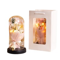 Fleur éternelle séchée Rose Bundle lumineux cadeau d'anniversaire couverture en verre pour petite amie ornements pratiques pour les occasions de Noël