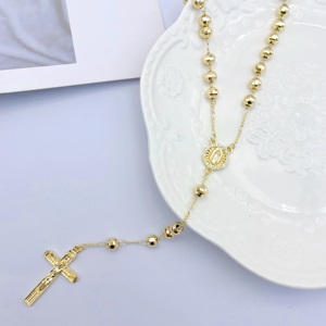 JML all'ingrosso 14K placcato <span class=keywords><strong>oro</strong></span> vergine maria croce <span class=keywords><strong>collana</strong></span> popolare Punk <span class=keywords><strong>rosario</strong></span> accessori religiosi gioielli cristiani realizzati in ottone - Product Image 1