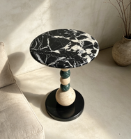 Table d'appoint design en marbre, colonne sphérique, petite table ronde décorative pour canapé