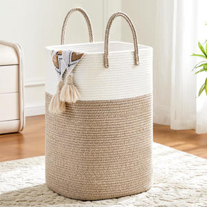 Panier de rangement pliable en corde de coton tressée pour vêtements et articles ménagers, avec poignées – Meilleures ventes - Product Image 3