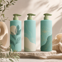 Bouteille en plastique HDPE ovale de 500 ml en gros, OEM, avec impression sérigraphique personnalisée, bouchon à vis et pompe, pour lotion, gel douche, produits pour les mains