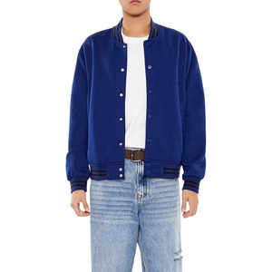 Men Stand Collar Fleece Breathable Eco-Friendly Winter Varsity Jacket Casual Outerwear OEM <b>Covered</b> <b>Button</b> Closure - Product Image 2