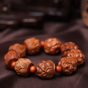 weijun Pulsera <span class=keywords><strong>de</strong></span> seguridad <span class=keywords><strong>de</strong></span> madera <span class=keywords><strong>de</strong></span> durazno exquisitamente tallada, con <span class=keywords><strong>hoja</strong></span> <span class=keywords><strong>de</strong></span> loto y estilo étnico, cuentas protectoras para el coche ZSC04 - Product Image 3