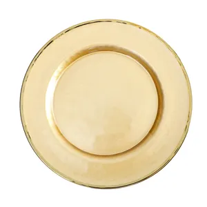 China Luxury Glass Wedding Party Charger Plates Flat Plates Decorative Tableware Round Serving DishesとGold Rim