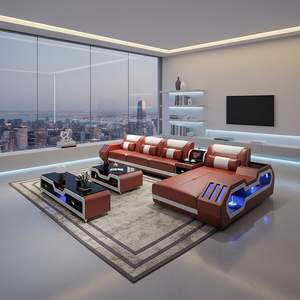 Sofá Clásico Tapizado de 3 Plazas Estilo Campestre Francés, Juego de Sofás Modernos y Cómodos para Uso Doméstico, Sofá Inteligente con LED para Villas - Product Image 4