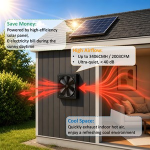 Ventilateur extracteur d'air solaire pour serre, ferme, maison, grenier, montage mural, ventilation axiale, ventilateur solaire à flux axial - Product Image 5