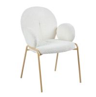 Chaise de salle à manger moderne en tissu bouclé avec accoudoirs, chaise d'appoint de luxe blanche, tabouret rembourré pour coiffeuse de chambre