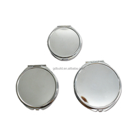 Miroir cosmétique rond pliable double face personnalisable en métal chromé avec plateau séparateur de poudre et correcteur, logo personnalisé