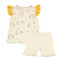 Ensemble de Vêtements Bio en Bambou pour Bébé Fille, Chemise à Volants et Short Décontracté à Motifs Floraux, Tenue de Nuit et d'Intérieur pour Enfants en Gros