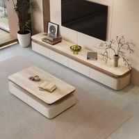 Ensemble table basse et meuble TV de luxe moderne en bois massif et pierre avec rangement pour appartement