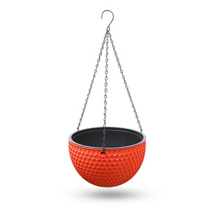 Jardinière suspendue en résine alvéolée résistante aux UV GT33 avec drainage interne et <span class=keywords><strong>suspension</strong></span> à triple chaîne, <span class=keywords><strong>pot</strong></span> <span class=keywords><strong>de</strong></span> <span class=keywords><strong>fleurs</strong></span> rond en plastique - Product Image 1