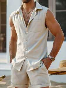 ชุดเซ็ตผู้ชายฤดูใบไม้ผลิ/ฤดูร้อน 2026 เสื้อแขนกุดระบายอากาศพร้อมกางเกงขาสั้นลำลอง - Product Image 2