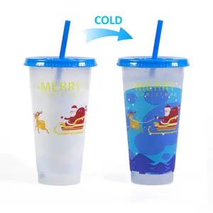 Plastic Cold Magic Color Changing Tumblers Cup With Lid And Straw Temperature Change Color Coffee Mug