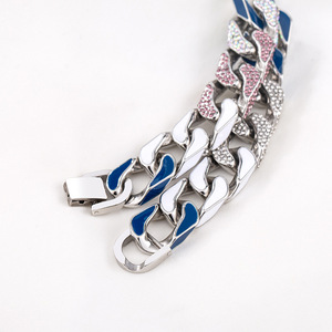 สร้อยข้อมือคิวบาผู้ชาย ไทเทเนียมสตีล ประดับเพชรเคลือบสีน้ำเงิน ดีไซน์เรขาคณิต ขนาด 18 ซม. 20 ซม. ของขวัญ เครื่องประดับ - Product Image 2