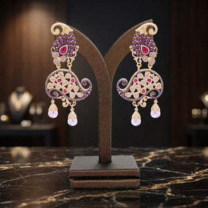 Modern AD <b>Gold</b> Plated <b>Earrings</b>, Antique AD <b>Dangle</b> <b>Earrings</b>, Antique Imitation Jewelry Export, Custom Fashion Jewelry Supplier - Product Image 1