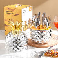 Ensemble de 24 couverts géométriques en acier inoxydable poli miroir avec étui en ABS motif ananas pour banquet, cadeau, vente en gros
