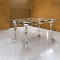 Table à manger carrée en acrylique transparent de design moderne et luxueux avec 8 places, plateau en verre trempé, assemblée pour une utilisation à domicile et en hôtel