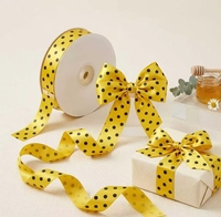 Ruban en satin à motif abeille pailleté, largeur 1 pouce, imprimé numériquement, pour décorations de fêtes, artisanat DIY, bouquets de fleurs, emballage cadeau, nœuds