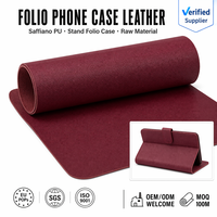 Étui de téléphone en cuir PU Saffiano rouge vin, étanche, écologique, avec support, certifié EU POPs SGS ISO GRS REACH RoHS, service OEM personnalisé