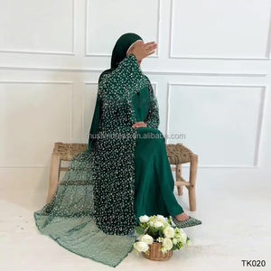 Habib Dubai da donna modesto Abaya aperto modesto Set traspirante pieno di perline in pizzo Kimono Abaya Robe all'ingrosso abbigliamento islamico - Product Image 2