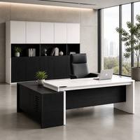 Escritorio de Oficina en Forma de L con Gabinete, Roble Natural Blanco, Conjunto de Escritorio para CEO, Certificado CE, Garantía de 5 Años, OEM Personalizado