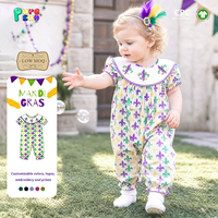 Puresun OEM/ODM 100% katoenen, huidvriendelijke Mardi Gras Fleur De Lis print, gevoerde meisjes romper met kraag, voor peuters van 1-6 jaar