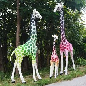 Hewan Pop Art Patung Luar Ruangan Playground Dekorasi Taman Fiberglass Dicat Patung Jerapah Kerajinan Buatan untuk Dijual