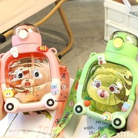 Bouteille d'eau en PC pour enfants, motif dessin animé, avec couvercle pop-up à une touche, paille intégrée, grande capacité, double bec verseur, portable pour l'extérieur