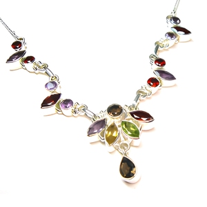 Multicolor Smoky Quartz Sterling Silver Handcrafted Necklace With Natural Gemstones Elegant Floral Design Jewelry Sets - Product Image 2