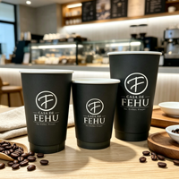 Gobelets en papier personnalisés noirs imprimés de qualité supérieure, double paroi, épais, de qualité alimentaire, pour café à emporter, vaisselle pour café