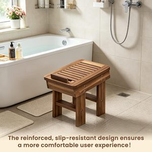 Tabouret de salle de bain en bois Huixiang avec étagère de rangement, chaise de douche pour personnes âgées et bébés, siège de spa - Product Image 2