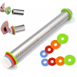 Molto richiesto: <span class=keywords><strong>Mattarello</strong></span> con anelli regolabili per la spessore della pasta, per la preparazione di pasta, pizza, torte e biscotti - Product Image 1