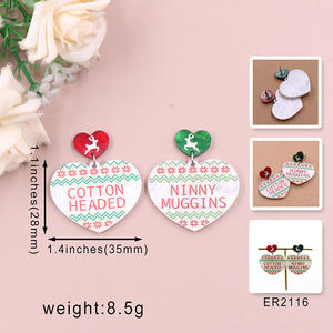 Boucles d'oreilles pendantes en acrylique en forme <span class=keywords><strong>de</strong></span> cœur, motif <span class=keywords><strong>pull</strong></span> <span class=keywords><strong>de</strong></span> Noël original - Bijoux festifs rouges tendance pour femmes et soirées - Product Image 2