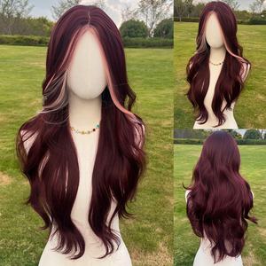 2025 Лидер продаж, популярные модные парики, европейские и американские винно-красные окрашенные кудряющие парики, производитель SM6967 - Product Image 4