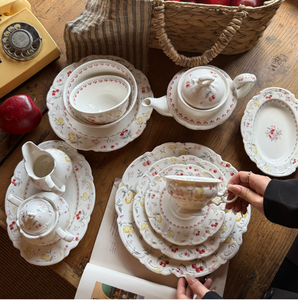 Juego de Té de Cerámica Pintado a Mano con Relieve Francés, Ecológico, con Borde Rosa y Estampado de Cerezas, para el Té de la Tarde, con Logotipo Personalizado para Hoteles de Lujo, Novedad 2026 - Product Image 4