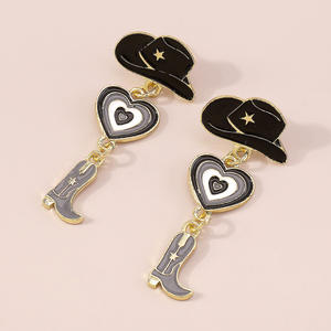 Venta al por mayor caliente Color esmalte corazón país occidental concierto Rodeo bota pendiente para <span class=keywords><strong>mujer</strong></span> estilo occidental Rosa vaquero <span class=keywords><strong>botas</strong></span> y sombrero pendientes - Product Image 2