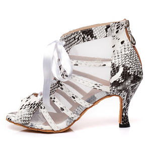 LUOQIAO Femmes Blanc Tulle Ballroom/Latin <span class=keywords><strong>Jazz</strong></span> <span class=keywords><strong>Bottines</strong></span> à Talon Haut Respirant Sexy Ruban Attaché Performance Chaussures de <span class=keywords><strong>Danse</strong></span> - Product Image 2