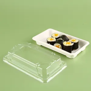 プラット輸入業者良質の食品包装箱使い捨てディスプレイ食品容器サトウキビ寿司トレイ