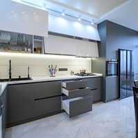 Meubles de cuisine en forme de L Armoires RTA modernes et personnalisées Armoire de cuisine en panneaux de particules Armoire de cuisine pour appartement