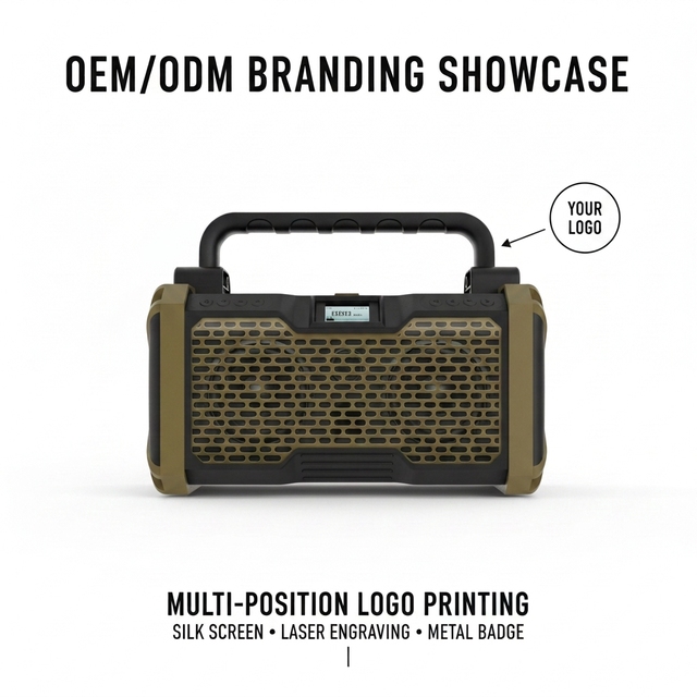 40W High Power Jobsite Radio Wireless 5.3 Speaker Rugged Construction Site Audio IPX5 Waterproof Shockproof Sound System
