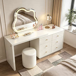 Coiffeuse moderne blanche avec miroir LED Cloud, meuble de rangement et tabouret pour chambre à coucher - Product Image 6