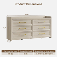 Commode à 6 tiroirs Helio au design géométrique pour chambre à coucher, commode en bois extra-large, meuble TV long pour salon