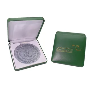 섬세한 기념 동전 메달 보관 포장 상자 사각 녹색 가죽 메달 선물 상자