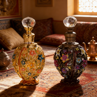 Flacons de parfum et d'huiles essentielles en verre bronze doré, style moyen-oriental, avec motif floral émaillé, 12 ml, pour diffuseur à bâtonnets