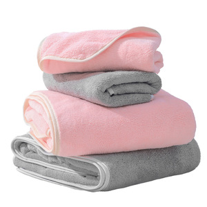 Coral Fleece <b>Bath</b> <b>Towel</b> <b>Set</b> Rectangle 70x140cm Soft Absorbent Skin Friendly Home Use Cartoon Pattern Gray Pink - Product Image 3